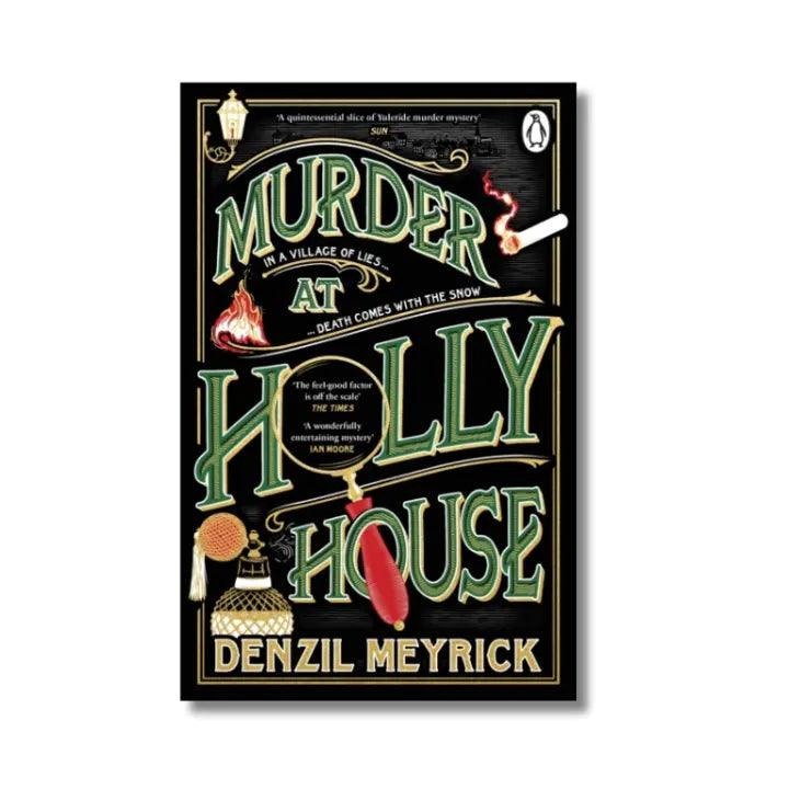 Images show the cover of Murder At Holly House, a festive read by Denzil Meyrick