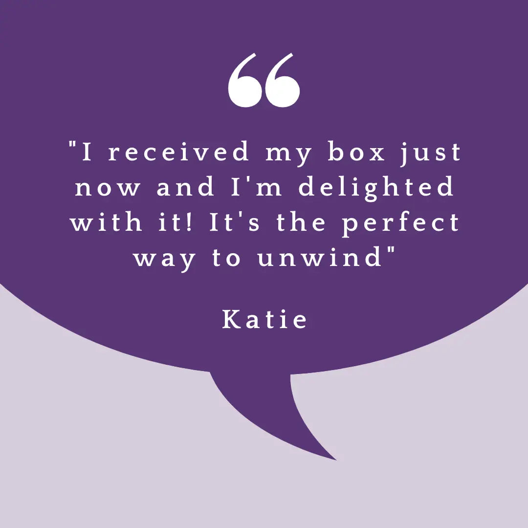 Image shows a customer review for Paperback Down which says "I received my box just now and I'm delighted with it!" It's the perfect way to unwind".